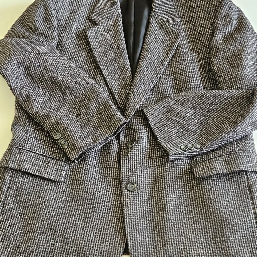 Savile Row Blazer Mens US 46 Black Gray Wool Alpaca Lined 2B Ventless Vtg FLAWS - Picture 12 of 16